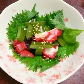 酢だこと茎ワカメの混ぜ合わせ。